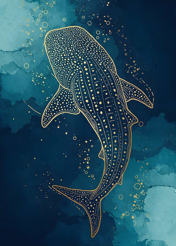 Whale Shark Gold Line Art