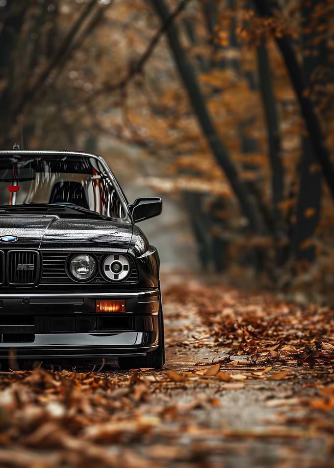 Black BMW E30 in Autumn Forest