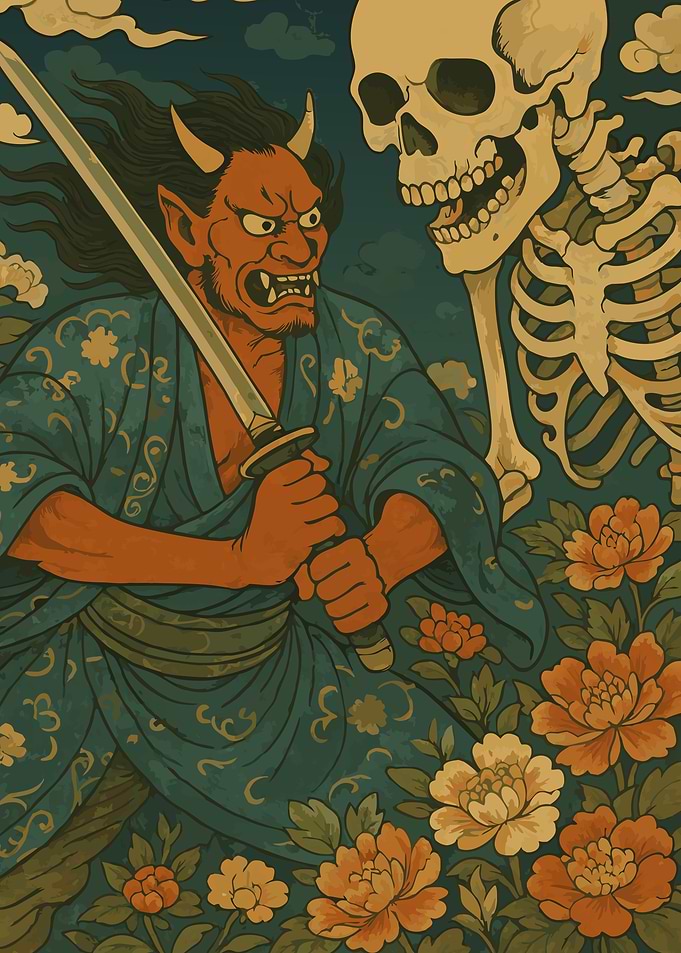 Japanese Demon vs Skeleton Art