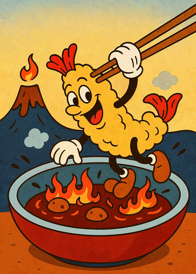 Cartoon Tempura Over Fiery Bowl