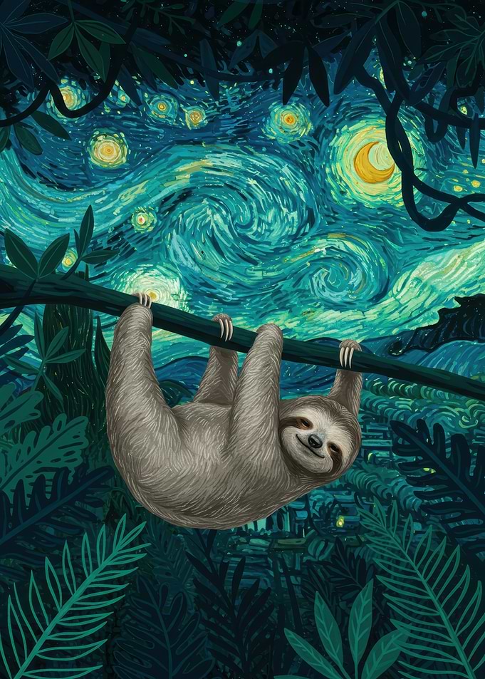 Sloth in Starry Night Jungle