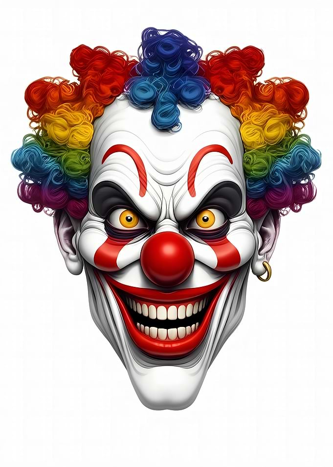 Creepy Clown Face with Rainbow Hair