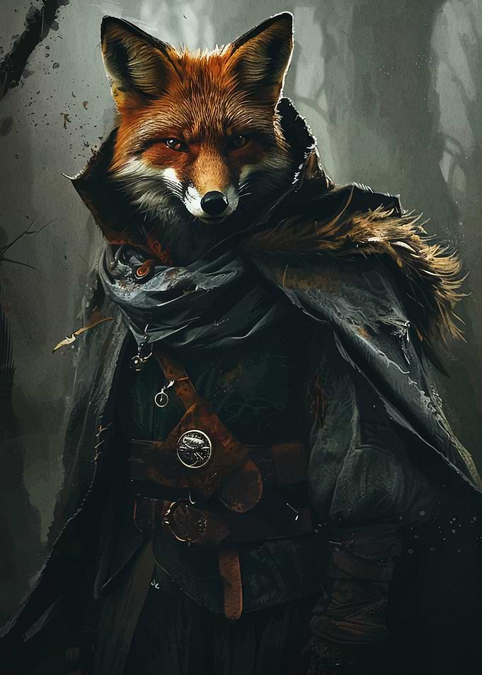 Anthropomorphic Fox Warrior in Dark Attire