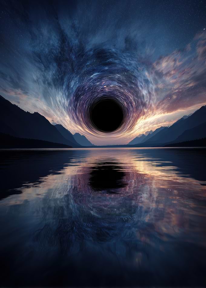 Black Hole Over Water Reflection Landscape
