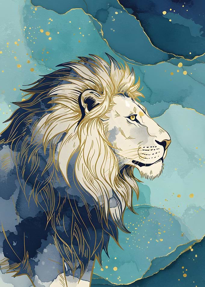 Lion Portrait with Abstract Watercolor Background