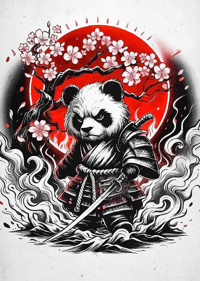 Samurai Panda Cherry Blossoms