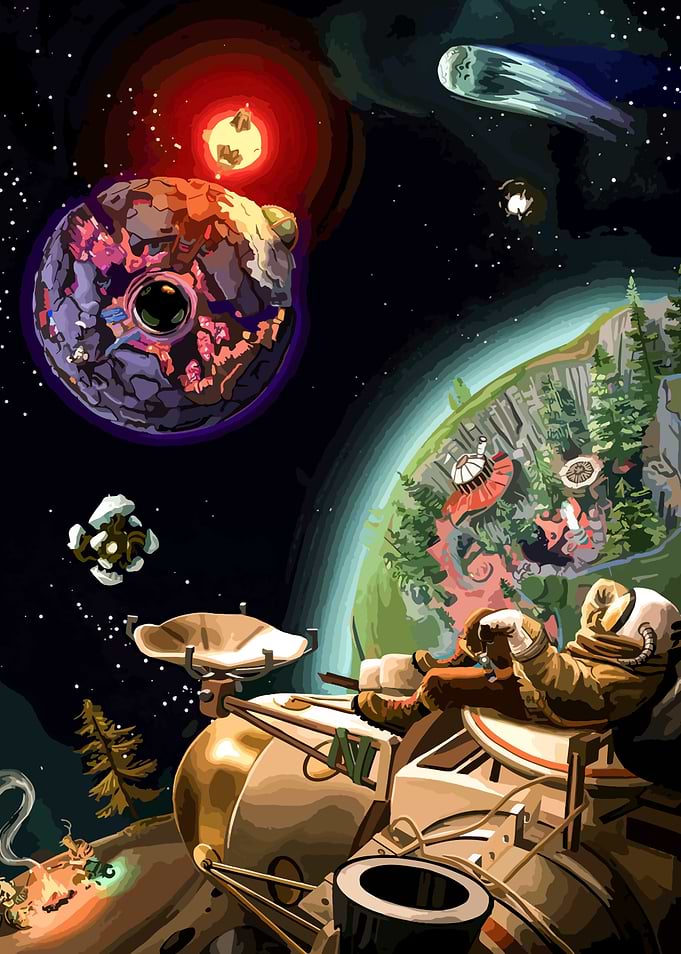 Astronaut in Space with Planets