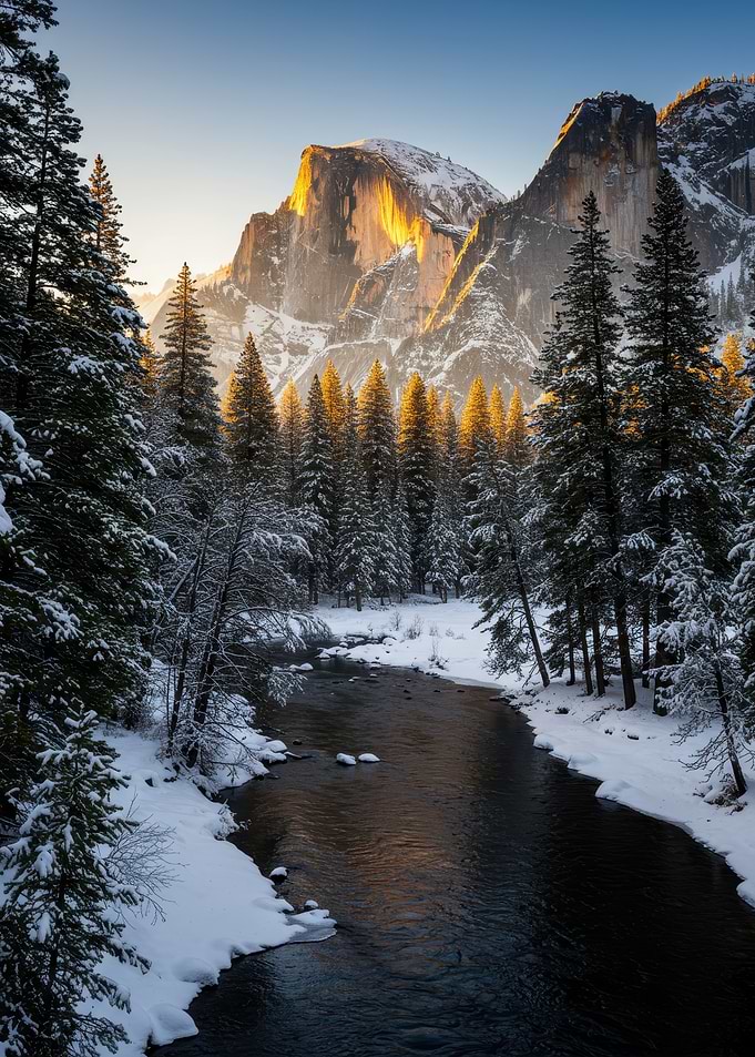 Winter Landscape with River and Mountains