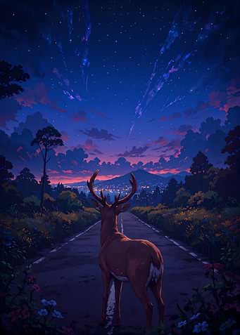 Deer on Road at Night