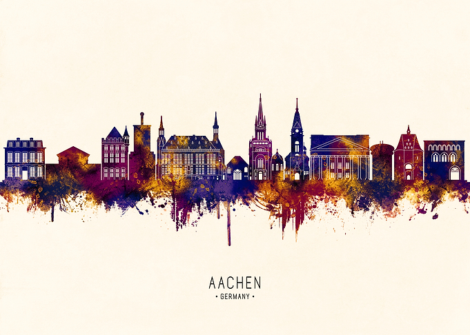 Aachen Germany Skyline Watercolor Art