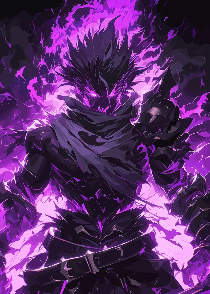 Purple Energy Anime Warrior Illustration