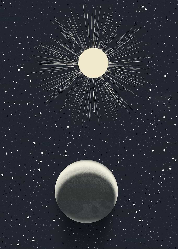 Sun and Moon in Starry Sky