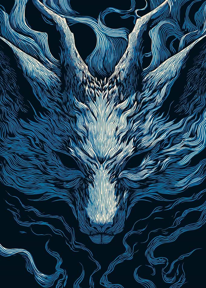 Stylized Blue Wolf Head Illustration