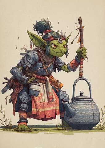 Green Goblin Warrior with Tea Kettle