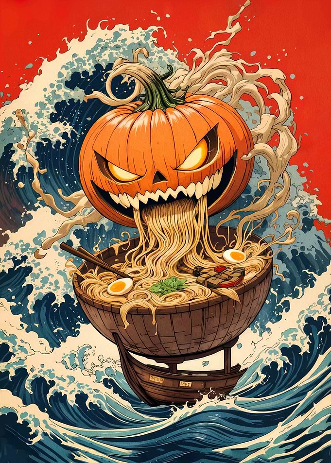 Halloween Pumpkin Ramen Ukiyo-e