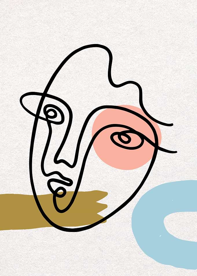 Abstract Line Art Face with Shapes