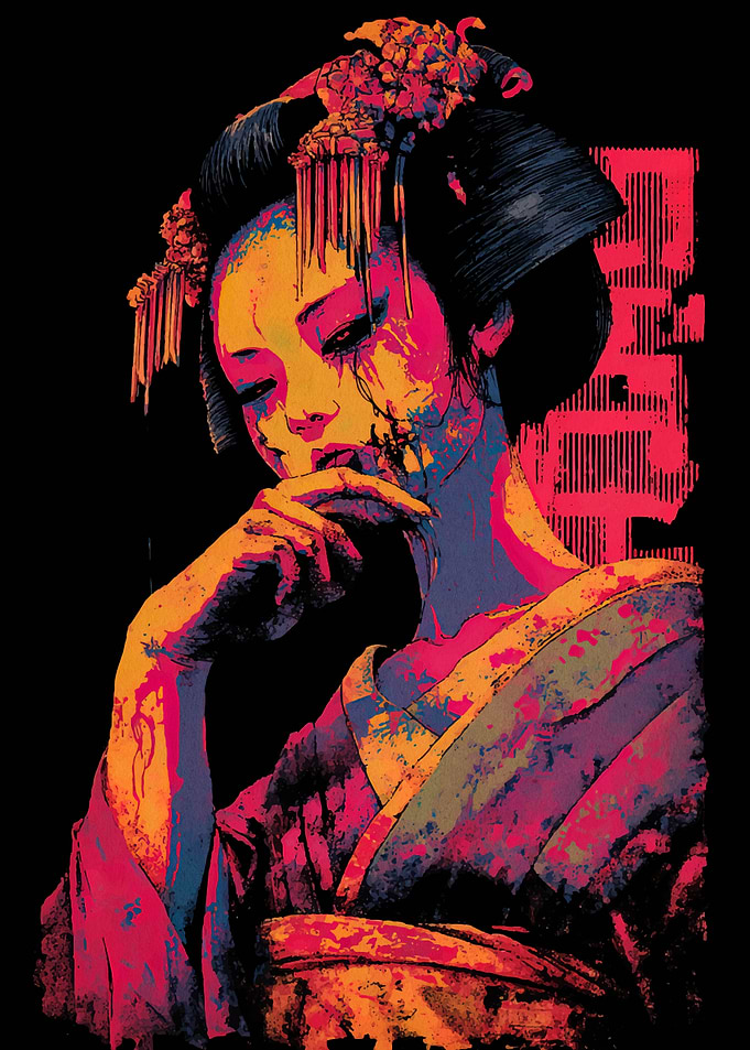 Colorful Geisha Portrait with Text