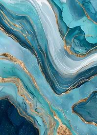 Abstract Blue and Gold Fluid Art
