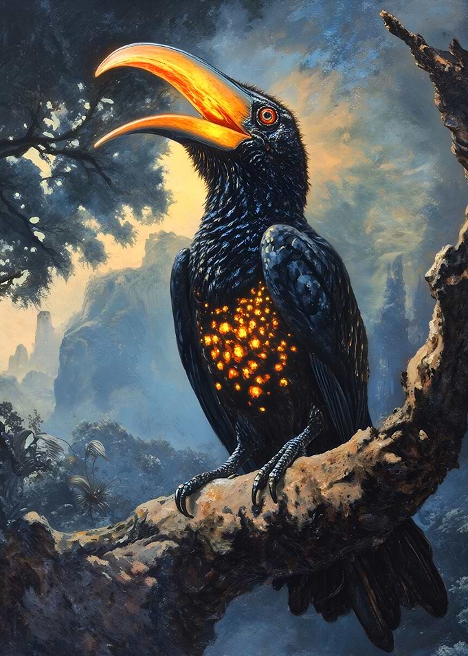 Glowing Bird on Branch