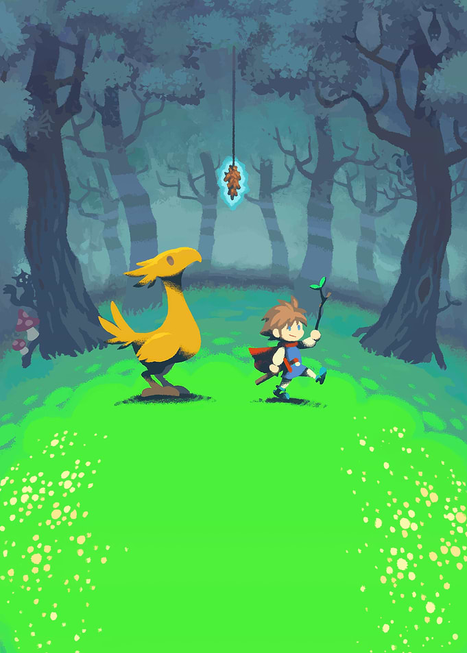 Chocobo and Boy in Forest