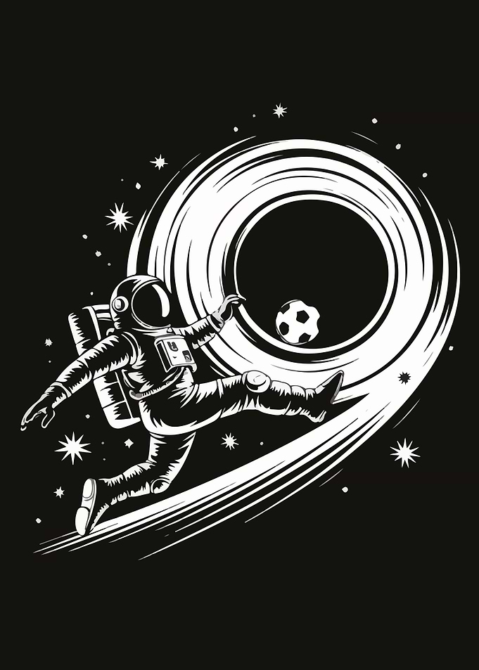 Astronaut Kicking Soccer Ball in Space