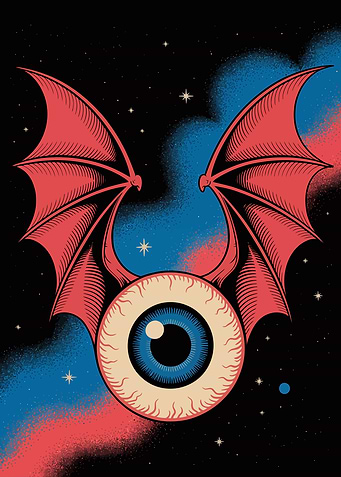 Winged Eyeball in Space Illustration