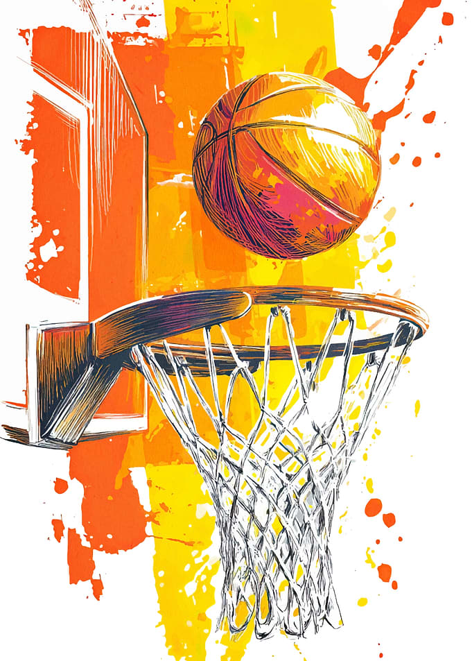 Basketball hoop with ball illustration