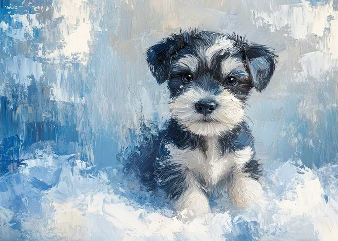 Schnauzer Puppy Oil Painting | Schnauzer dog lover gift idea