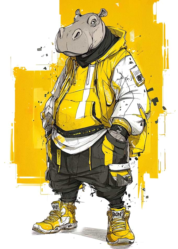 Hip Hop Hippo in Yellow Outfit