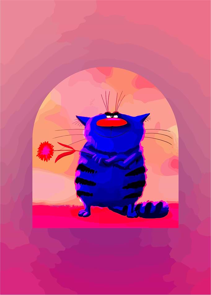 Sassy Cat with a Flower – Bold & Bright