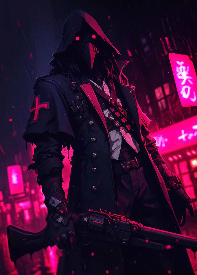 Cyberpunk Plague Doctor with Rifle