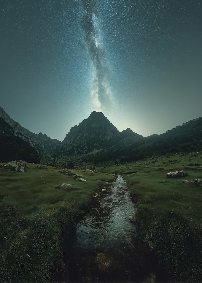 Mountain Stream Under Milky Way