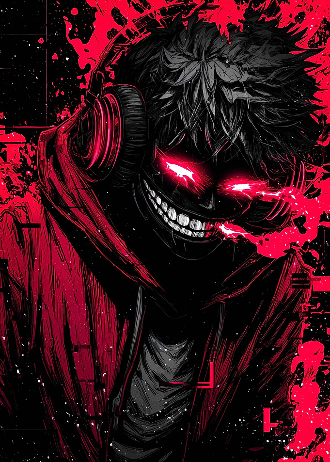Red and Black Anime Character Portrait