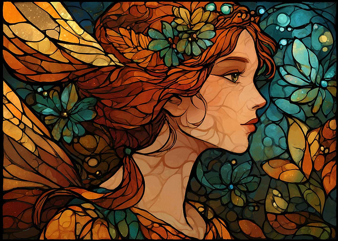 Floral Fairy Stained Glass Portrait