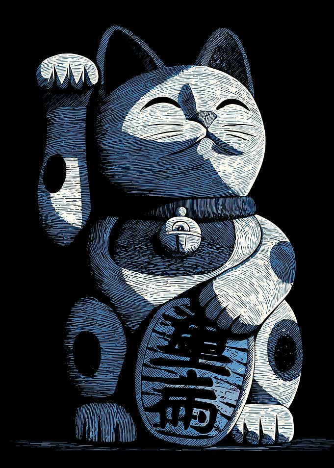 Blue Maneki Neko Illustration