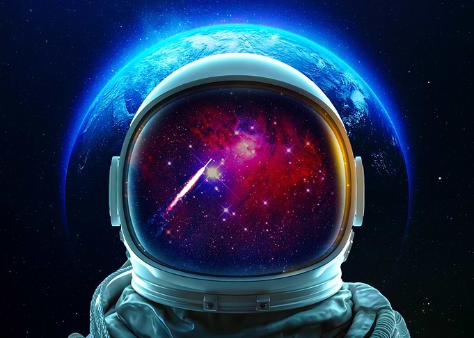 Astronaut with Galaxy Reflection