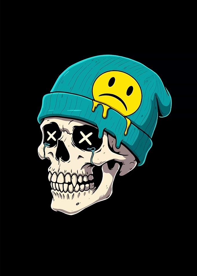 Sad Skull with Beanie Illustration