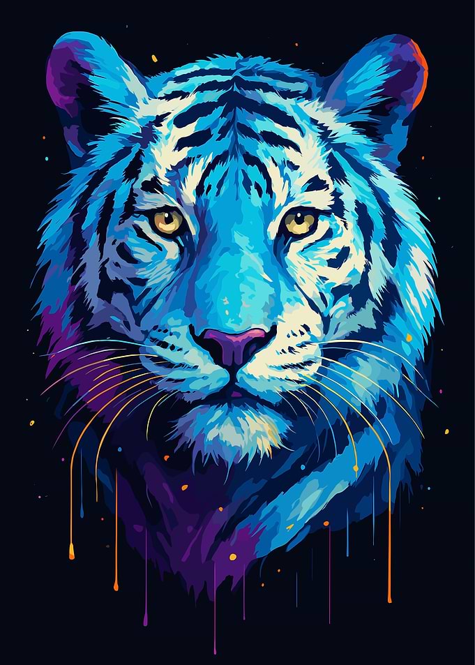 Blue Tiger Portrait with Colorful Accents