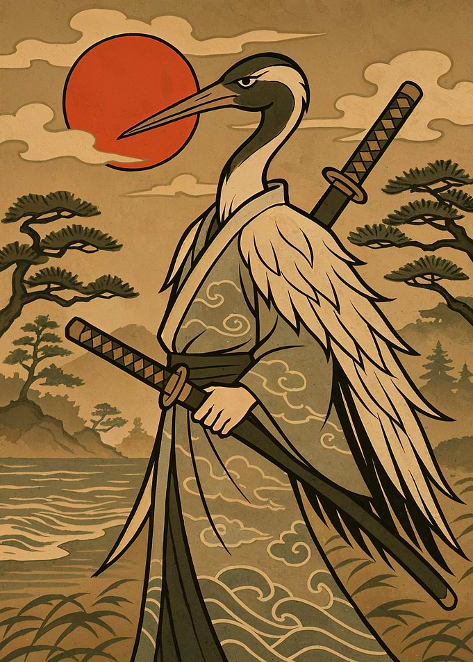 Crane Samurai with Katana
