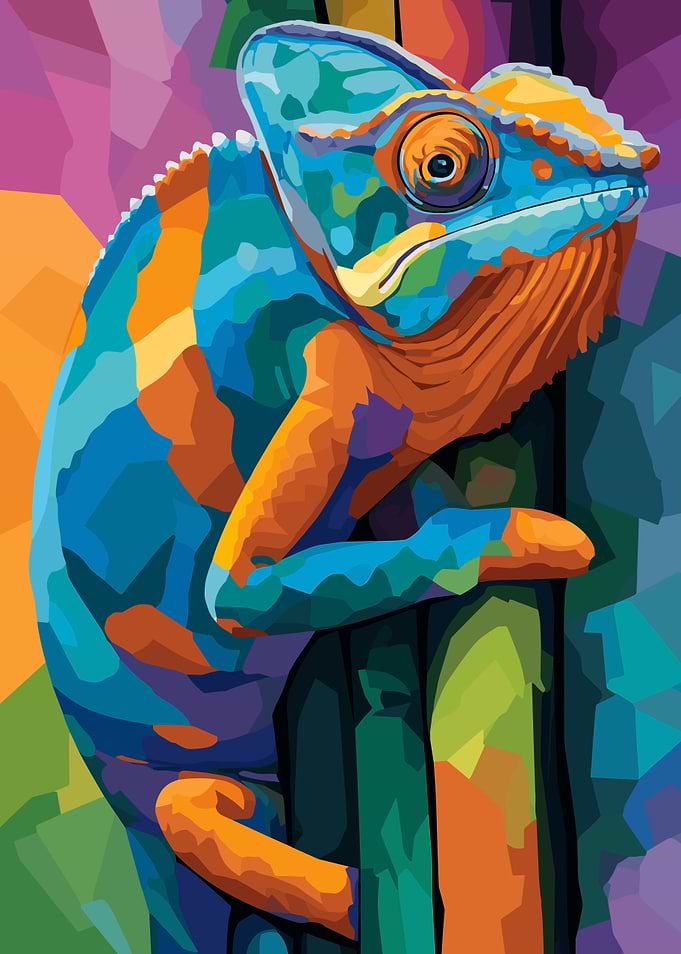 Colorful Chameleon on Branch Illustration