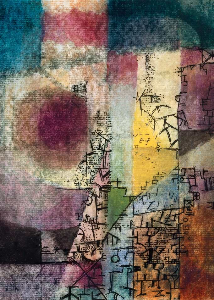 Abstract Watercolor Painting with Geometric Shapes, paul klee paintings
