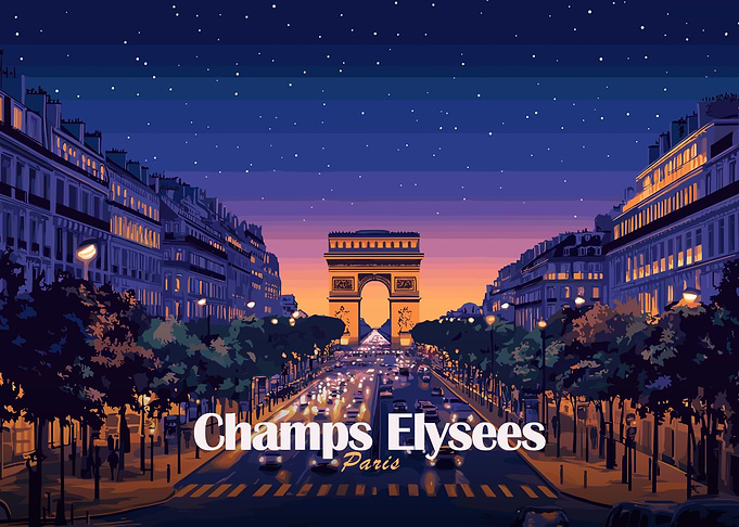 Champs Elysees Paris Night Scene