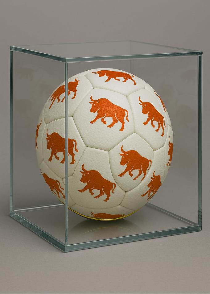 Soccer ball with bull pattern in cube