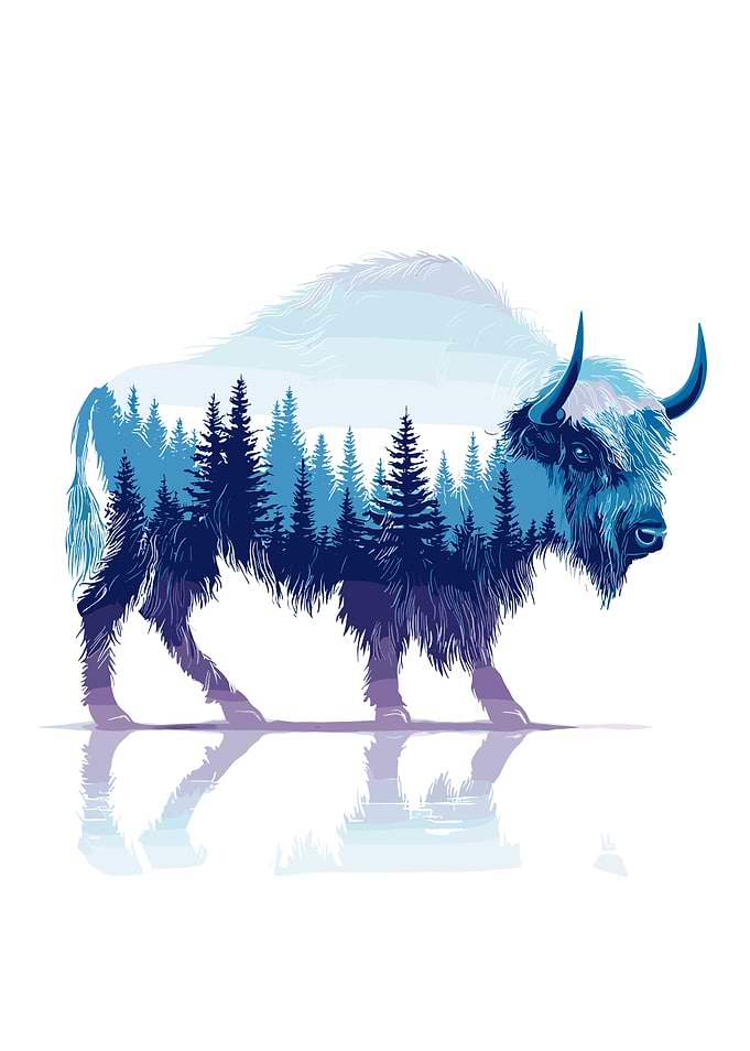 Bison and Forest Double Exposure Art