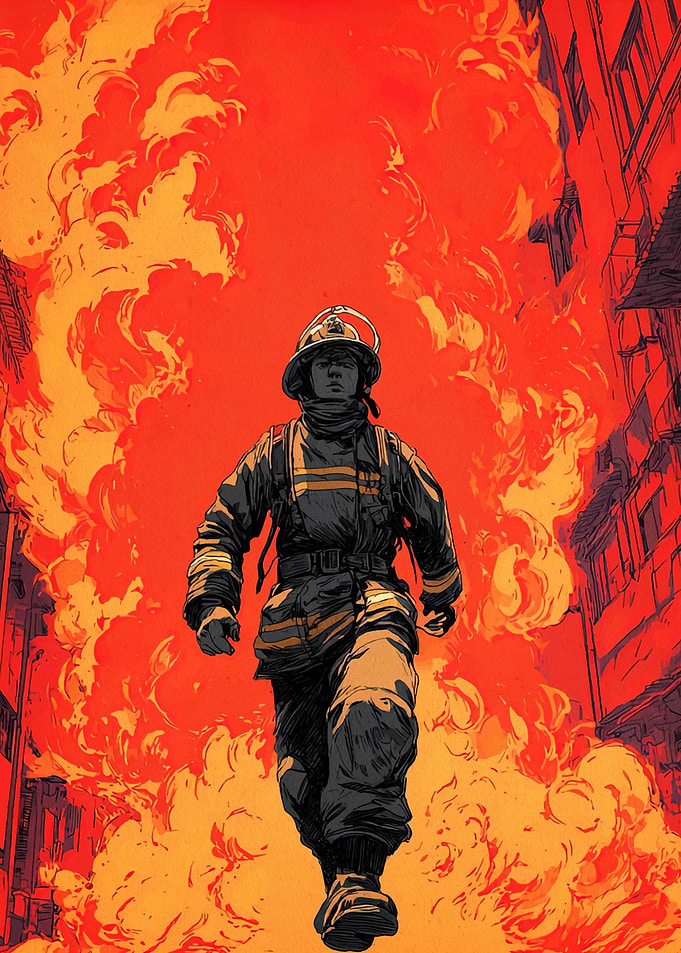 Firefighter in Burning Building
