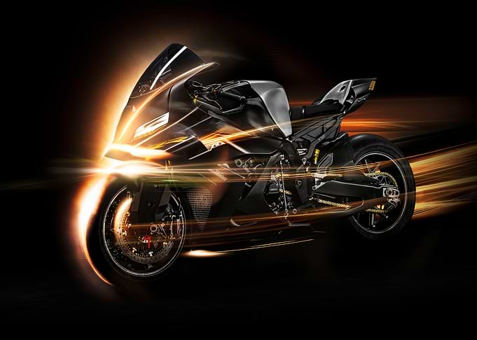 Sleek Black Motorcycle with Light Streaks