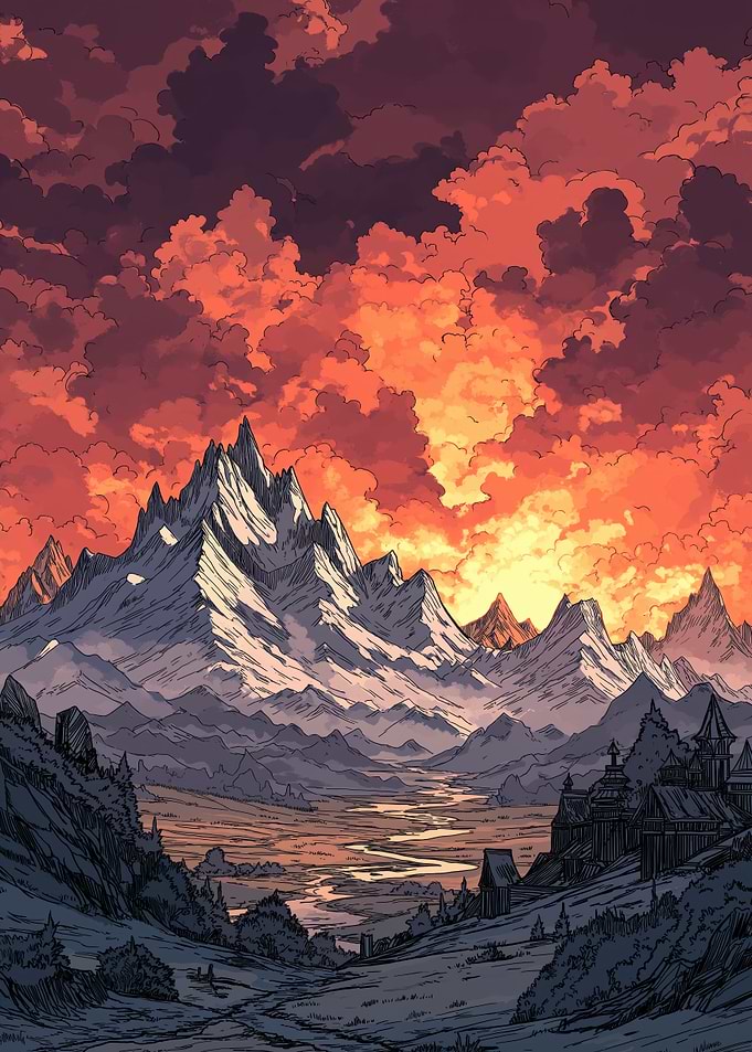 Mountain Landscape with Orange Sky