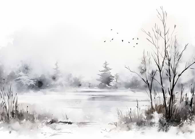 Winter Lake Landscape Art