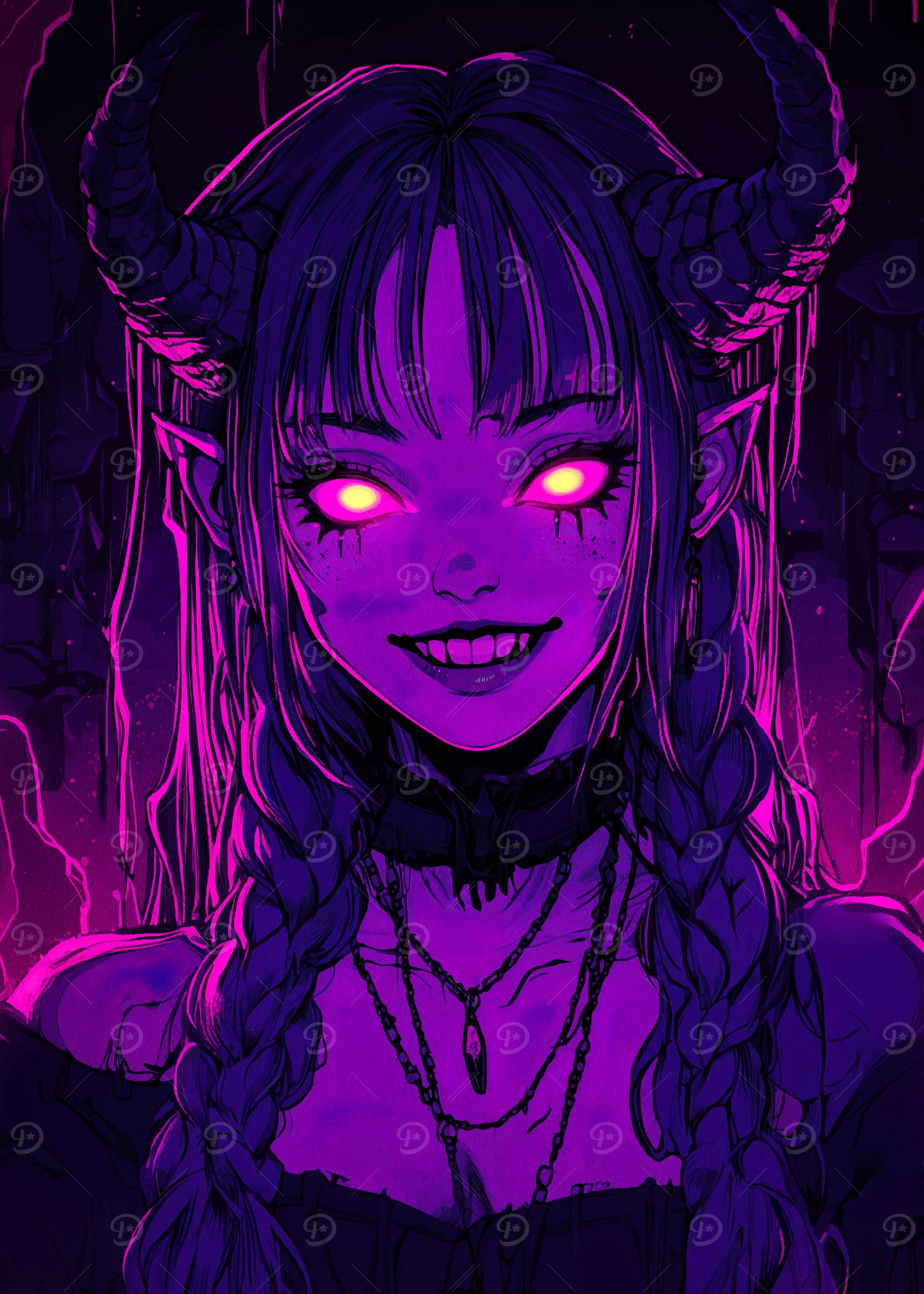 Purple Demon Girl Portrait