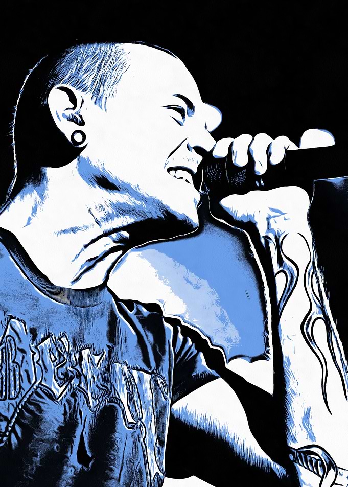 Chester Bennington singing into microphone